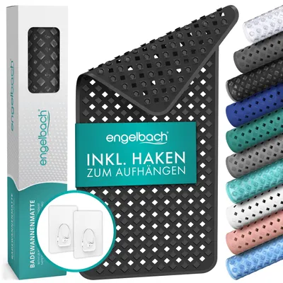 Produktbild von Engelbach® Badewannenmatte 88x40cm rutschfest mit Aufhängung - Antirutschmatte Badewanne  - 100 % BPA frei - maschinenwaschbar - Schwarz