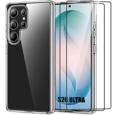 Image de Coque + 2 Verres Trempés pour Samsung Galaxy S26 Ultra, Silicone Transparent Antichoc Anti-Rayures Slim Léger