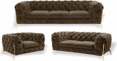 Zdjęcie produktu dla Aksamitna designerska sofa Chesterfield 2-osobowa sofa tekstylna aksamitna zestaw złote nogi
