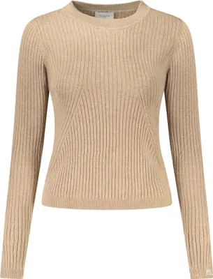 Produktbild von Beigefarbener Damenpullover mit Rundhalsausschnitt und Stickerei