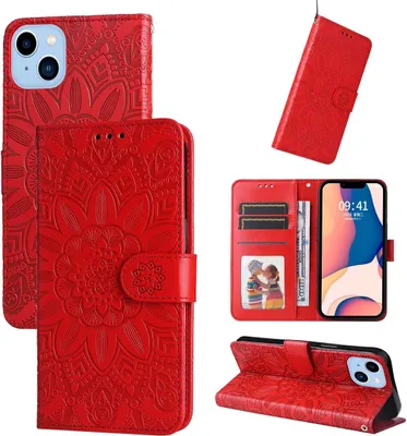 Produktbild von König Design Hülle kompatibel mit Apple iPhone 14 Kunstleder Handyhülle - Handy Case Rot