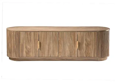 Produktbild von CALICOSY - TV-Lowboard mit 4 Türen in Eichenoptik und Lamellenfronten B160 cm - ACHILLE