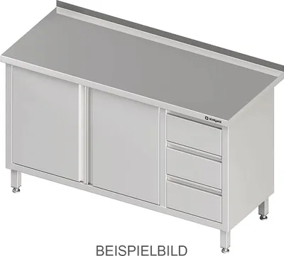 Produktbild von Arbeitsschrank mit Flügeltüren, 1400x600x850 mm, mit 3er Schubladenblock links, mit Aufkantung, verschweißt