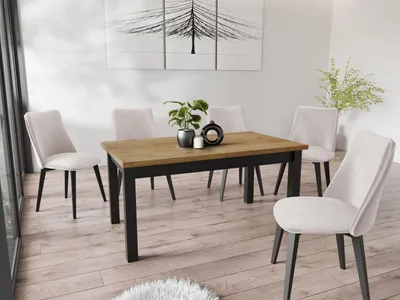 Produktbild von Moderner Rechteckiger Ausziehbarer Esstisch - Platzsparend - Schwarze Holzbeine - 120 bis 160 cm - Hergestellt in EU - 120 x 67 cm - Lancelot Eiche