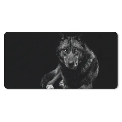 Produktbild von MuchoWow® Schreibtischunterlage Tiere - Wolf - Schwarz - Weiß - Porträt 80x40 cm - XXL Mauspad - Gaming Mauspad
