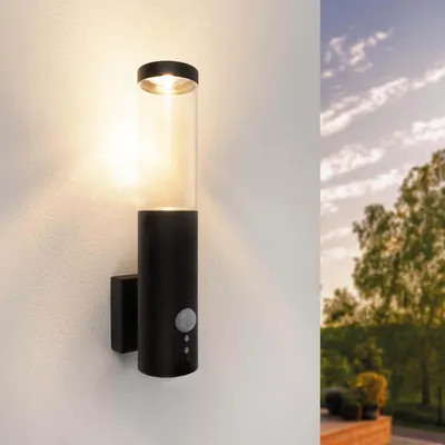 Produktbild von Ledvion - LED-Wandleuchte mit Sensor, GU10-Fassung, IP44 Spritzwassergeschützt, Schwarz, Außenleuchte, LED-Wandleuchte Außen