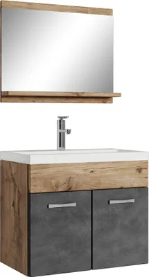Produktbild von Badplaats Badmöbel Komplettset Montreal 02 60 x 35 cm Dunkel Grau mit Kastanien Eiche - Badezimmermöbel mit Waschbecken und Spiegel