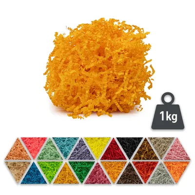 Immagine prodotto di Materiale di riempimento in carta gialla 1 kg - materiale di imballaggio biodegradabile, ideale come riempimento decorativo per scatole e cesti regalo