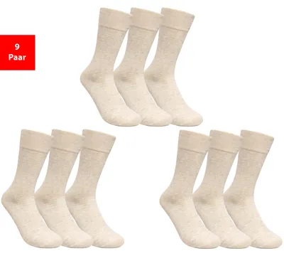 Produktbild von Gesundheitssocken Socken ohne Gummibund & Naht – Komfort Baumwolle Damen Herren - Beige 35-38 9 Paar