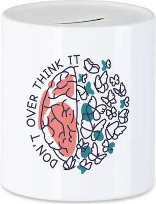 Produktbild von Don't Overthink Spardose Spruch Mental Health Selbstbewusstsein Gehirn Positiv-Denken