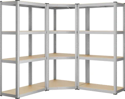 Produktbild von SONGMICS Eckregal-Set 4 Ebenen, Schwerlastregal, Metall, Lagerregal für Garage, Abstellraum, Kellerregal, bis 1500 kg belastbar, silbern-naturbeige