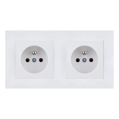 Image de 2 prises simples avec fiche avec mise à la terre, blanc + cadre double, blanc, EXEN