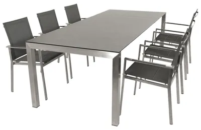 Produktbild von Gartengarnitur 7-teilig 208 x 86 x 180 cm Edelstahl Glas Anthrazit