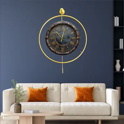 Produktbild von Opviq, Mclock-00129, Dekorative Metall-Wanduhr, Gold, 100 % METALL, 58 x 7 x 80 cm