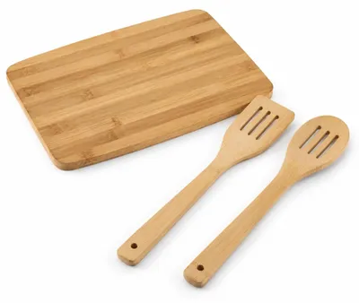 Bamboo-Schneidebrett-Set mit 2 Küchenhelfern, 3-teilig