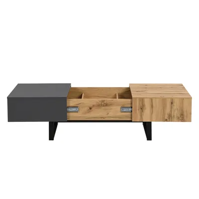 Produktbild von Merax Couchtisch mit verstecken Stauraum, Beistelltisch mit ausziehbarer Tischplatte, Wohnzimmertisch Industrial, 155x55x22cm, Natur/Anthrazit