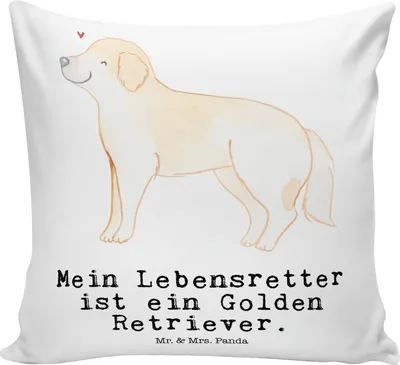 Produktbild von Mr. & Mrs. Panda zier kissen Golden Retriever Lebensretter - Weiß - Geschenk, kuschelkissen 40x40, Polsterkissen, Sofa, Goldie Hund, Zierkissen, Sofakissen