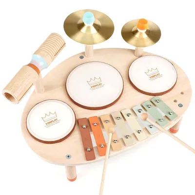 Productafbeelding van Kinderspeelgoed vanaf 3 jaar. Trommel 9-in-1, houten speelgoed, muziekinstrumenten, Montessori speelgoed, cadeau voor jongens en meisjes van 3, 4, 5 en 6 jaar. 9-in-1 drumset voor kinderen