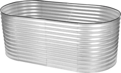 A raised garden bed made of corrugated metal.