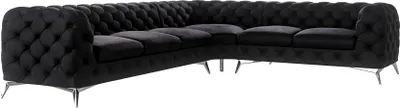 Produktbild von S-STYLE MÖBEL - Chesterfield Ecksofa Cleo mit Silber Metall Füßen aus Schwarz Samtstoff, Ottomane rechts, B/T/H: 323 cm/ 264 cm/ 75 cm