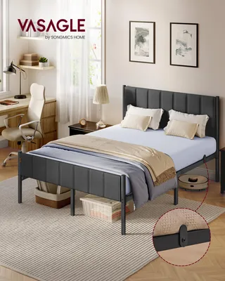 Obrázek produktu pro VASAGLE dvoulůžko, rám postele, 140 x 200 cm, s čalouněným čelem, rám postele, ocel, nosnost do 500 kg, šedý