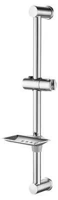 Image de Barre de douche Ibergrif en acier inoxydable, 56–58 cm, réglable en hauteur, avec porte-savon, fixation murale, chromée