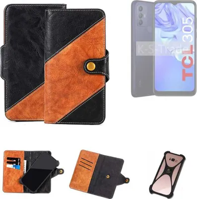 Produktbild von K-S-Trade Handyhülle Schutzhülle Bookstyle Case Wallet-Case kompatibel mit TCL 305 Handy Cover Bumper Klapphülle schwarz hellbraun 1x