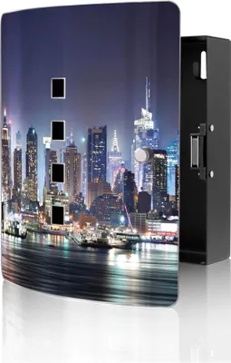 Zdjęcie produktu dla banjado designerska skrzynka na klucze ze stali nierdzewnej na 10 kluczy, szafka na klucze o wymiarach 24 x 21,5 x 7 cm z zamkiem magnetycznym, Nowy Jork [BWSK 10019]
