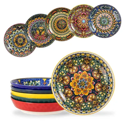Obrázok produktu pre Omgoods – Súprava 6 bôhemských porcelánových tanierov na polievku a cestoviny