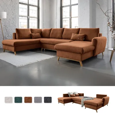 Produktbild von MIUFORM Scandic Lagom - Ecksofa mit Bettfunktion und Bettkasten U-FORM LINKS - 312x202 cm - Ziegelrot - Sofa Schlafsofa Couch