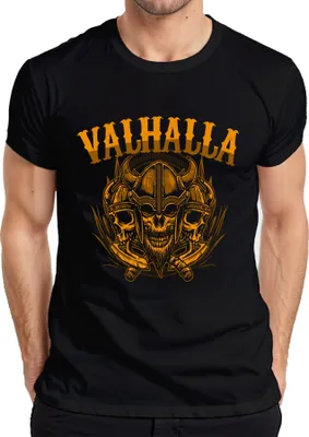 Produktbild von Valhalla Wikinger Totenkopf Helm Äxte Nordisch Mythologie Runen Herren T-Shirt, Schwarz, S