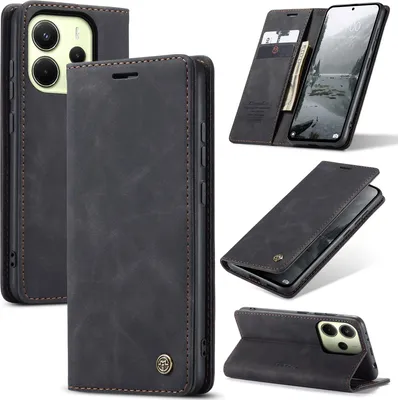 Obrázek produktu pro Pouzdro pro Xiaomi Redmi Note 14 4G, RetroPolyuretanKožené Pouzdro s Funkcí Stojánku černý