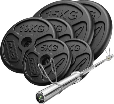 Immagine prodotto di Set 75kg | bilanciere olimpico 180 cm + piastre di peso 2x15kg, 2x10kg, 2x5kg - Marbo Sport