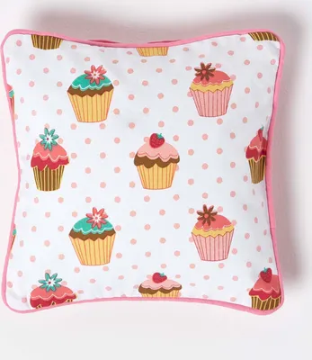 Produktbild von HOMESCAPES Kissenbezug aus Baumwolle mit Cupcakes, 30 x 30 cm