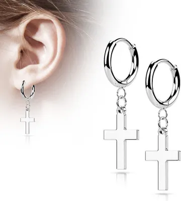 Produktbild von Kreuz Creolen: Edelstahl Ohrringe Silber