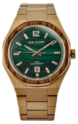 Productafbeelding van Holzkern herenhorloge Libertalia, malachiet/goudkleurig