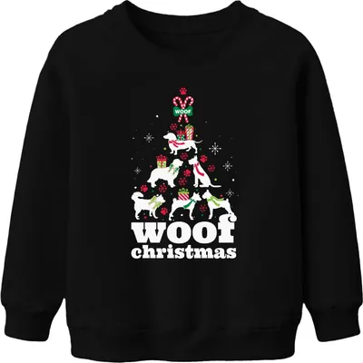 Produktbild von Woof Christmas Hunde Weihnachtsbaum Hundebesitzer - Weihnachten Weihnachtsgeschenk Uni Kinder Weihnachtspullover, Schwarz, 104