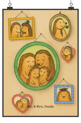 Produktbild von Mr. & Mrs. Panda Bild Igel Familie Design DIN A4 - Weiß - Geschenk, kunstdruck poster, Mama, Muttertag, Wandschmuck, Bilder, Wandbild, Liebe, wanddeko, drucke