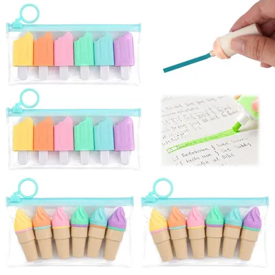 Obrázek produktu pro Sada mini zvýrazňovačů, 24 kusů, design zmrzliny, pastelové barvy, rychleschnoucí, vhodné do školy, na studium, do kanceláře, jako dárek pro děti