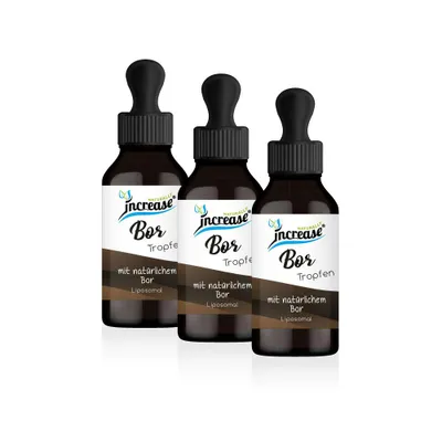 Image de Offre « 3 pour le prix de 2 » : gouttes de bore liposomales hautement dosées - 10 mg de bore par jour (900 mg de bore dans 3 flacons) - Huile MCT cétogène C8 & C10
