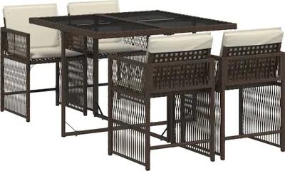 Produktbild von vidaXL 5-tlg. Garten-Essgruppe mit Kissen Braun Poly Rattan