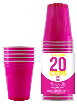 Immagine prodotto di Confezione da 20 bicchieri rosa originali, ufficiali | Bicchieri rosa americani da 53 cl | Ideali per Beer Pong |  | Bicchieri in plastica riutilizzabile | Adatti al lavaggio in lavastoviglie | OriginalCup®