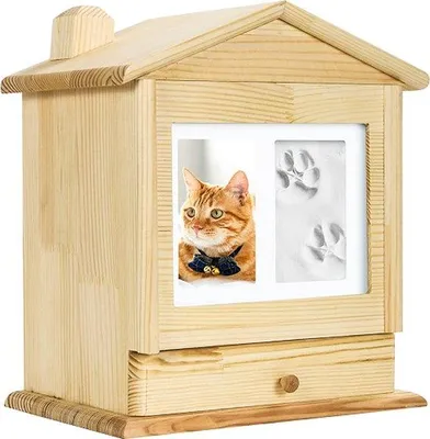Produktbild von Unikate Haustier Urne mit Fotoliste - Urne für Katze, Hund oder Kaninchen - Lebensbaum Design - Lichtbraun