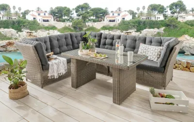 Produktbild von Destiny Loungegruppe PALMA DE LUXE mit Tisch 140x80x67cm, vintage grau