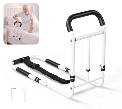 Image de VEVOR : Barrière de lit pour personnes âgées, aide au lever, à fixer, capacité de charge de 90,7 kg, barrière de lit pour différents types de lits, en acier au carbone, hauteur réglable, avec poignée antidérapante et ceinture de sécurité
