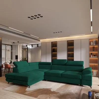 Produktbild von Masseno Ecksofa FAVIEN L-S mit Schlaffunktion L-Form, Sofa mit Bettkasten, Wohnzimmersofa, Couch, Soffa, Bettsofa, Couchgarnitur- Grün, MONOLITH 37