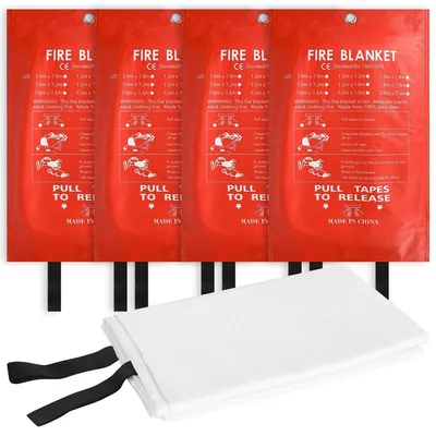 Produktbild von Löschdecke Feuerlöschdecke Brandschutzdecke - 100 x 100 cm - Glasfaser - 4er Set - Wiederverwendbar