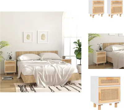 Immagine prodotto di vidaXL Comodini 2 pezzi. Pino massiccio bianco e rattan naturale - Comodini