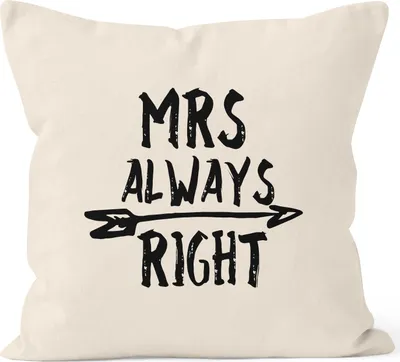Produktbild von Kissenbezug Mrs Always Right Kissen-Hülle Partner Hochzeit Deko-Kissen 40x40 Baumwolle MoonWorks® natur