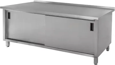 Zdjęcie produktu dla Gastronomiczny stół ze stali nierdzewnej przyścienny z szafką spawany Mega-M 180x70x85 cm